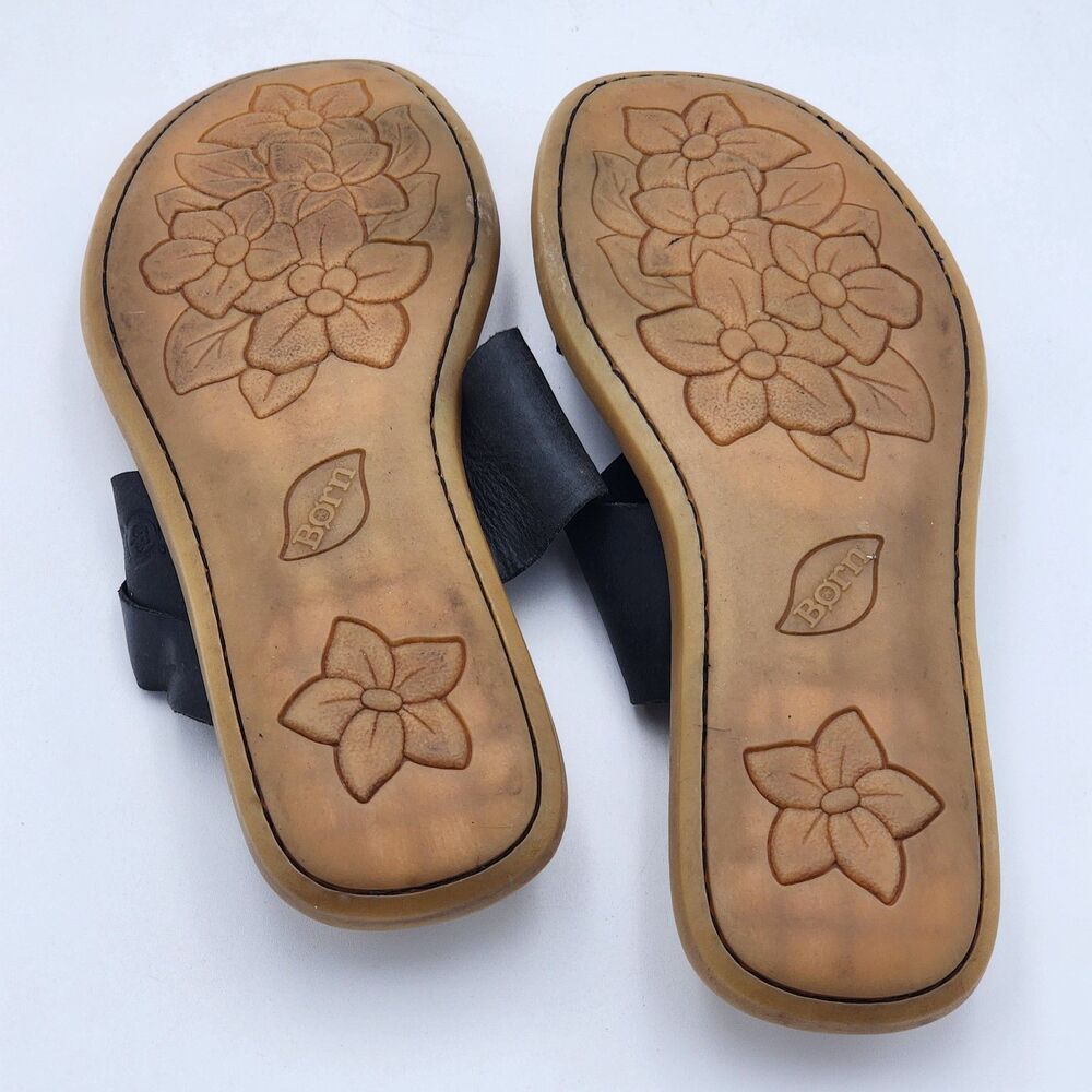 Born Veda Toe Cuff Leather Flat Slip On Comfort Sandals Black Tan Size 8 - Picture 7 of 8